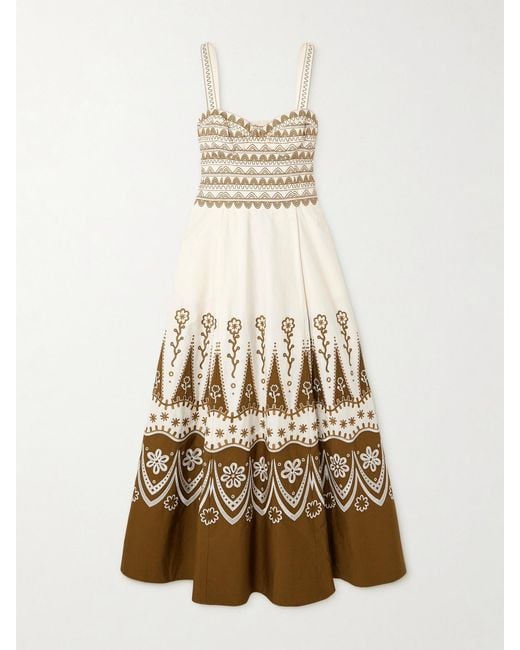 Emporio Sirenuse Natural Elida Embroidered Cotton Midi Dress