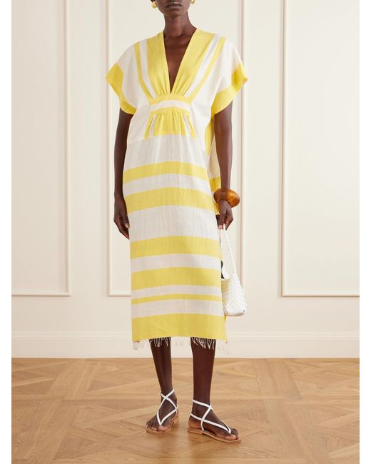 Lemlem Yellow Gasira Striped Cotton-Blend Maxi Dress
