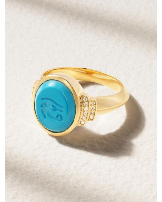 Sorellina Blue Eye Of Horus Ring Aus 18 Karat Mit Türkis Und Diamanten