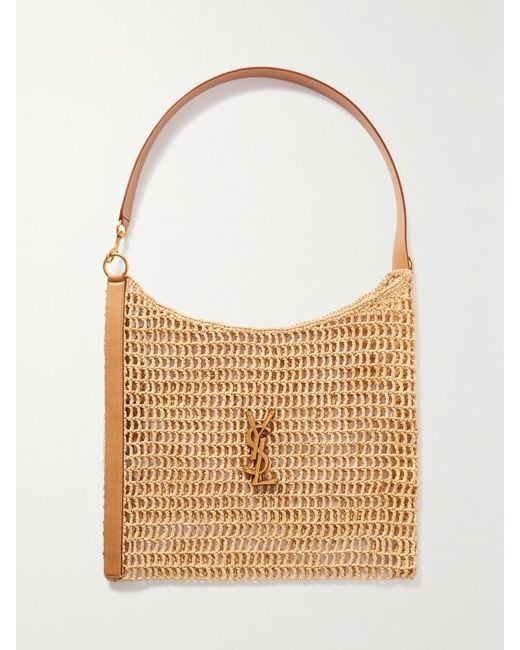 Saint Laurent Natural Oxalis Schultertasche Aus Raffiabast Mit Lederbesätzen