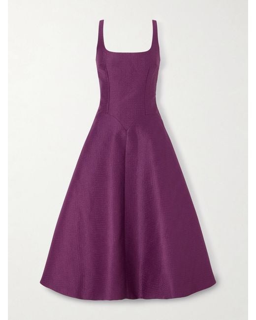 Emilia Wickstead Purple Letisha Textured-Satin Midi Dress