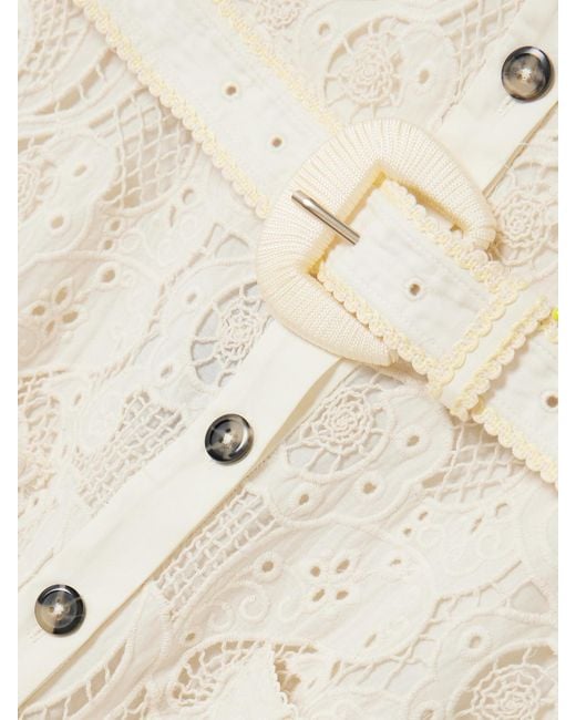 Saloni Natural Fara Belted Broderie Anglaise Cotton Midi Dress