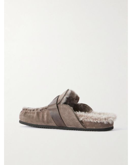 Brunello Cucinelli Brown Buckled Shearling Slip-Ons