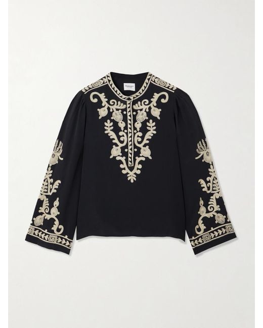 Isabel Marant Black Falonne Embroidered Crepe Blouse