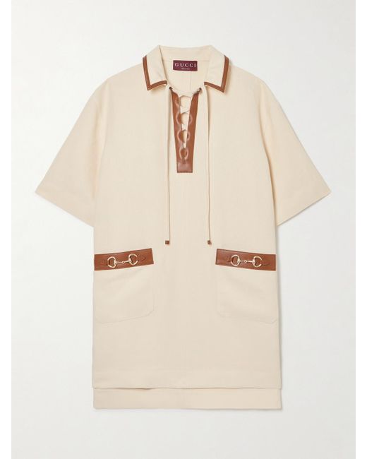 Gucci Natural Kleid Aus Leinencanvas Mit Horsebit, Größe