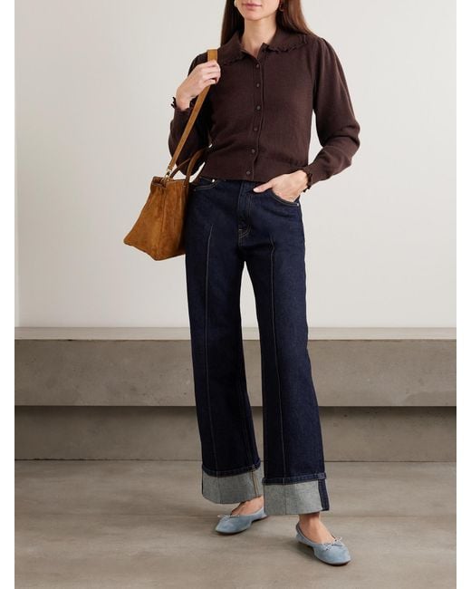 Ulla Johnson Brown Kalila Ruffled Cashmere Cardigan