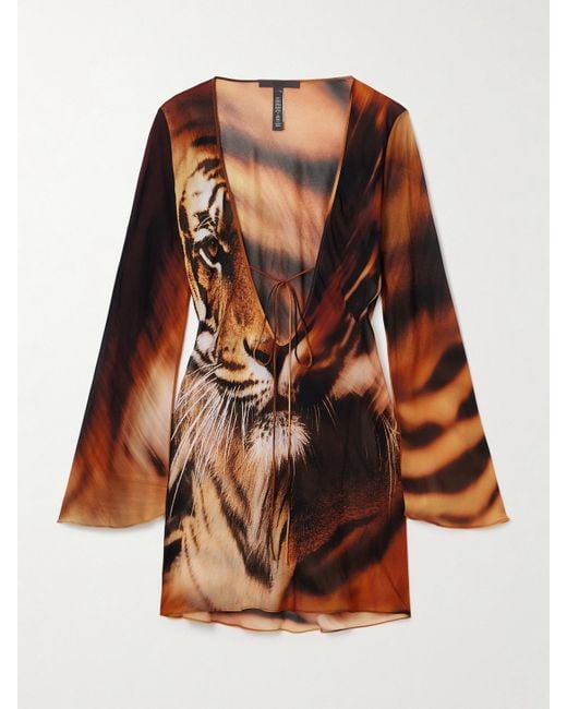 Skims Brown Roberto Cavalli Long Sleeve Mini Dress