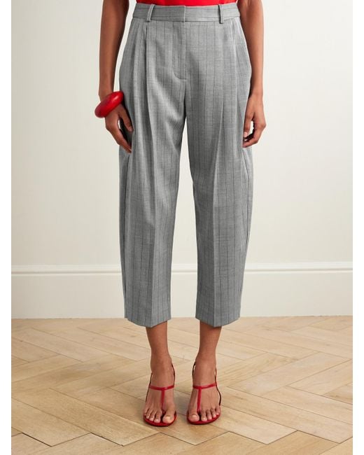 Stella McCartney Gray Verkürzte Karottenhose Aus Twill Aus Einer Wollmischung Mit Nadelstreifen Und Falten