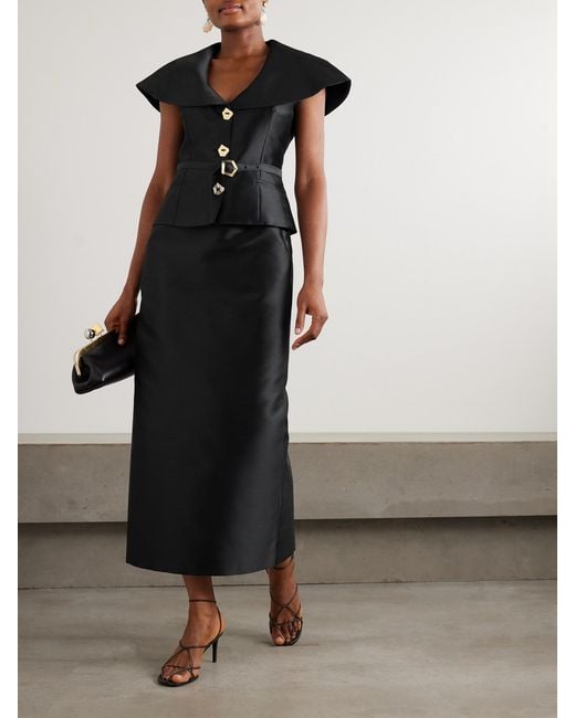 Violante Nessi Black Manuela Belted Cape-Effect Mikado Gown