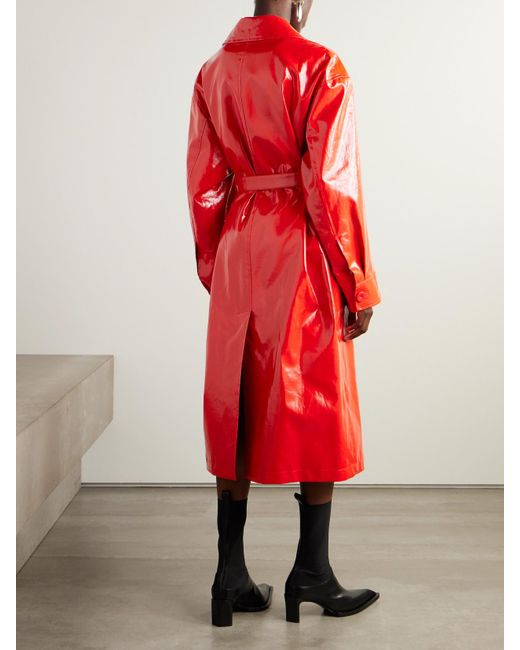 Jil Sander Red Belted Coated-Linen Trench Coat