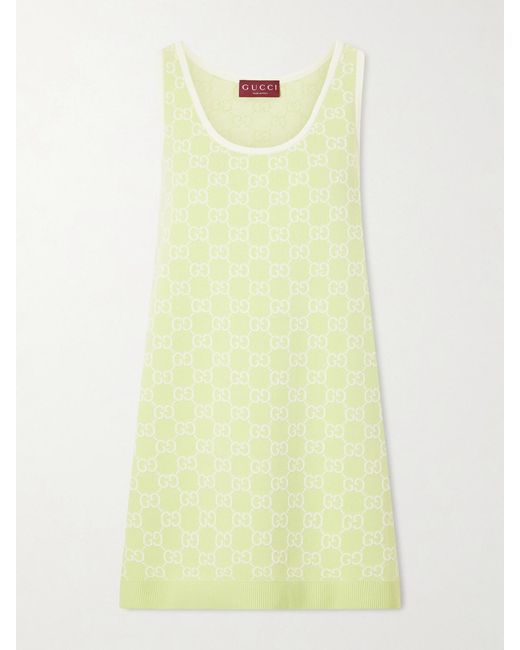 Gucci Yellow Jacquard-Knit Cotton Mini Dress