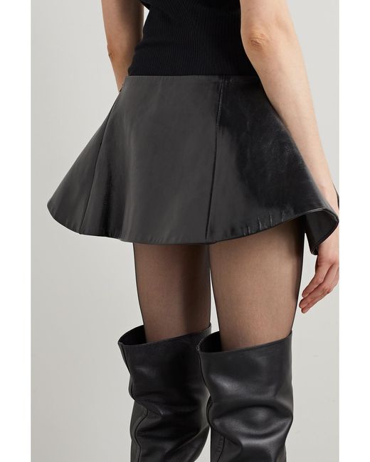Khaite Black Rafla Pleated Leather Mini Skirt