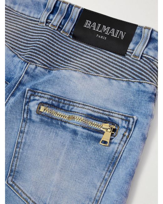 Balmain Blue Embellished Paneled High-Rise Skinny Jeans