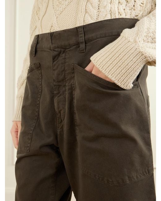 Nili Lotan Brown Shon Cotton-Blend Twill Barrel-Leg Pants