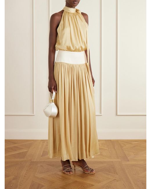Abadia Metallic Knotted Halterneck Satin-Trimmed Crepon Midi Dress