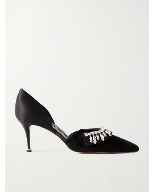 Manolo Blahnik Black Tulidor 70 Crystal-Embellished Velvet Pumps