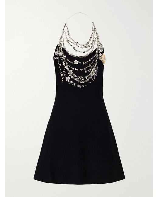 Oscar de la Renta Crystal-Embellished Crepe Mini Dress in Black | Lyst