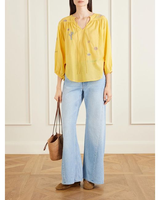 Mother Yellow The Breeze Embroidered Cotton-Blend Voile Blouse