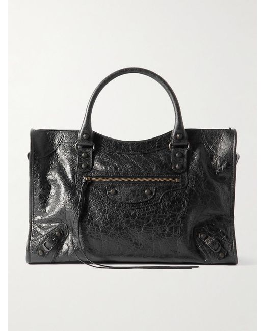 Balenciaga Black Le City Mittelgroße Tote Aus Strukturiertem Leder