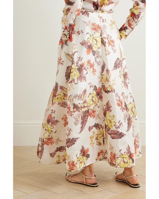 Zimmermann White Matchmaker Floral-Print Linen And Silk-Blend Gauze Maxi Skirt