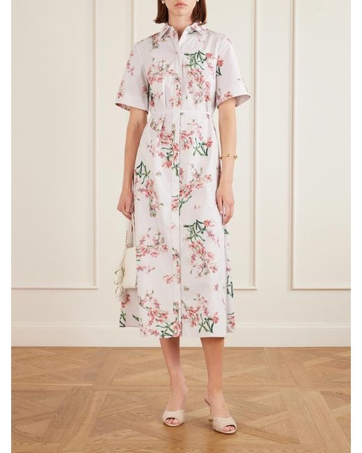 Erdem White Floral-Print Cotton-Poplin Midi Dress