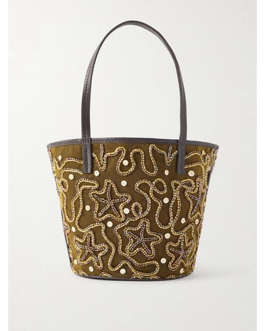 Staud White Caro Leather-Trimmed Embellished Tote Bag
