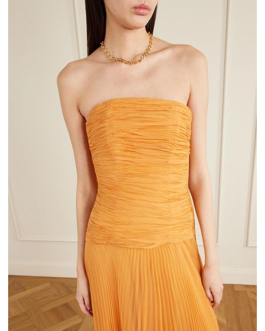 ANDRES OTALORA Orange Puente De Sol Pleated Crinkled Silk-Chiffon Maxi Dress