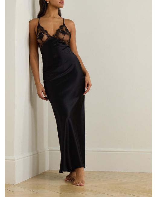 Kiki de Montparnasse Black Dominique Cotton-Blend Lace And Silk Nightdress