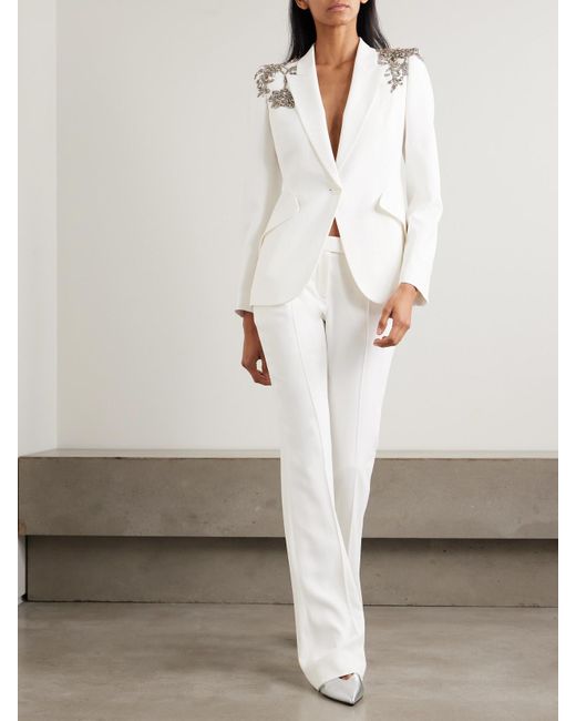 Alexander McQueen White Embellished Crepe Blazer
