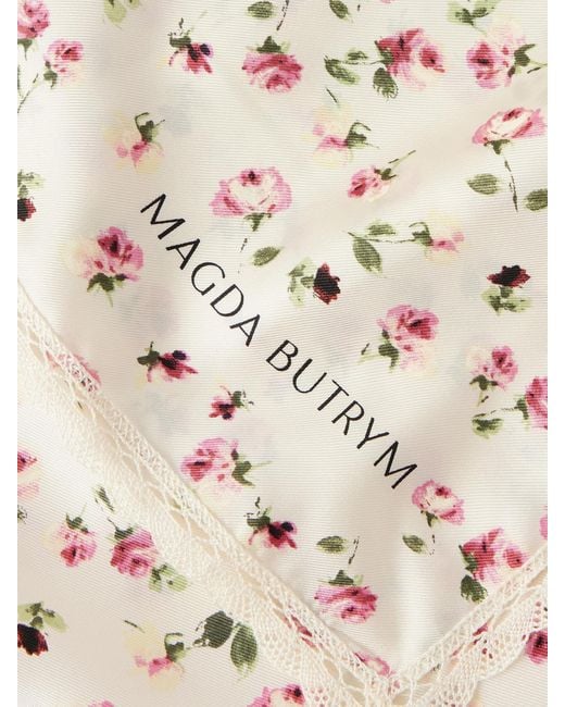 Magda Butrym Natural Lace-Trimmed Floral-Print Silk-Twill Scarf