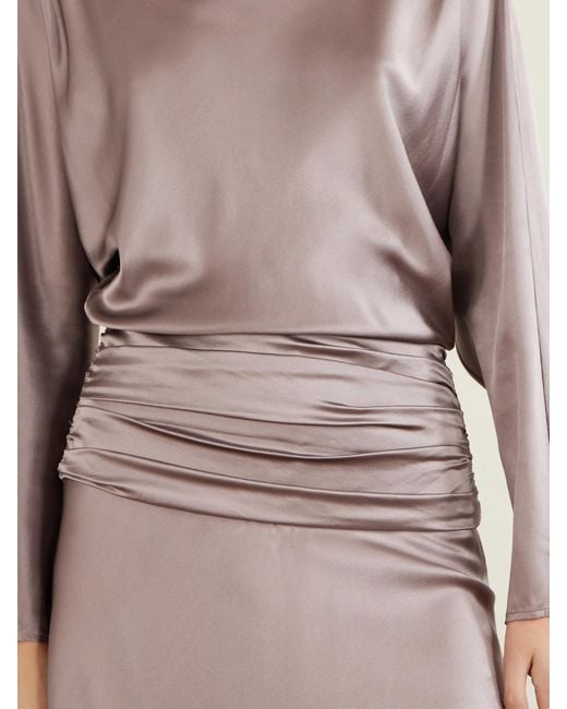 Staud Metallic Freda Gathered Silk-Blend Satin Maxi Dress