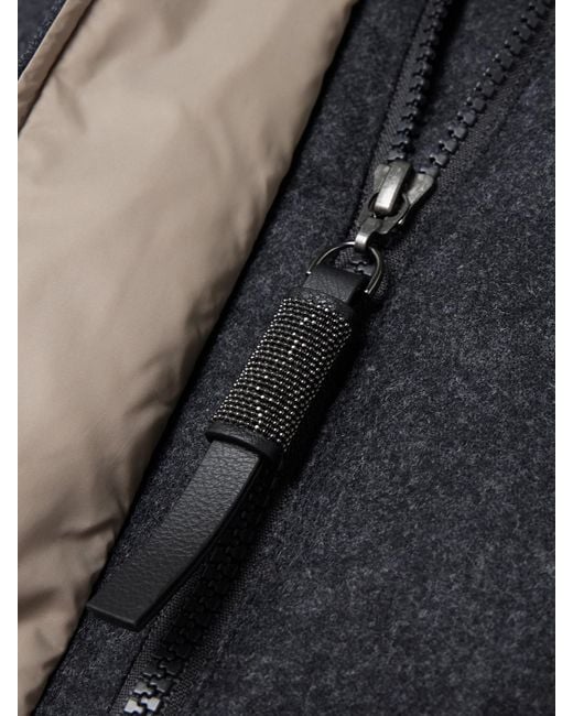 Brunello Cucinelli Black Hooded Faux Fur-Trimmed Quilted Wool Down Coat