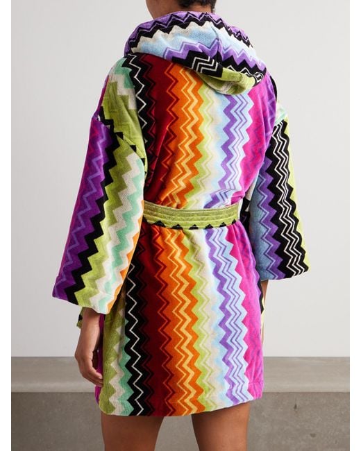 Missoni White Giacomo Hooded Belted Striped Cotton-Terry Robe