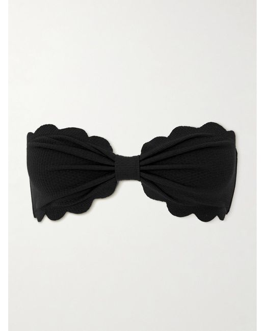 Marysia Swim Black Antibes Scalloped Recycled-Seersucker Bikini Top