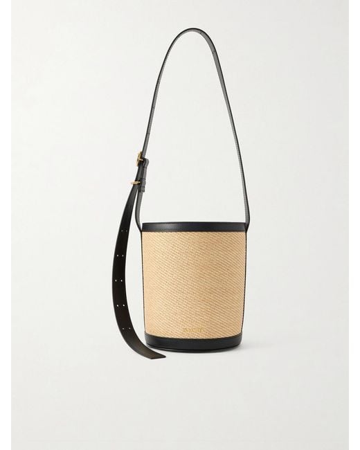 Jil Sander White Leather-Trimmed Raffia Bucket Bag