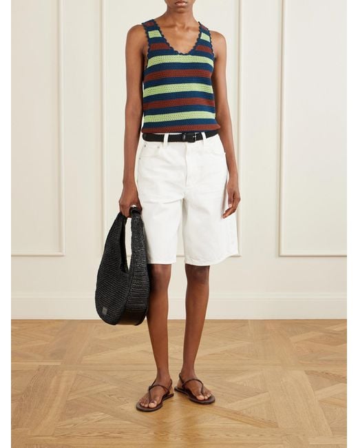 Escvdo Blue Santos Striped Crocheted Cotton Tank