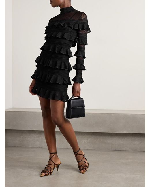 Zimmermann Black Crush Minikleid Aus Rippstrick Und Häkelmaterial Mit Volants