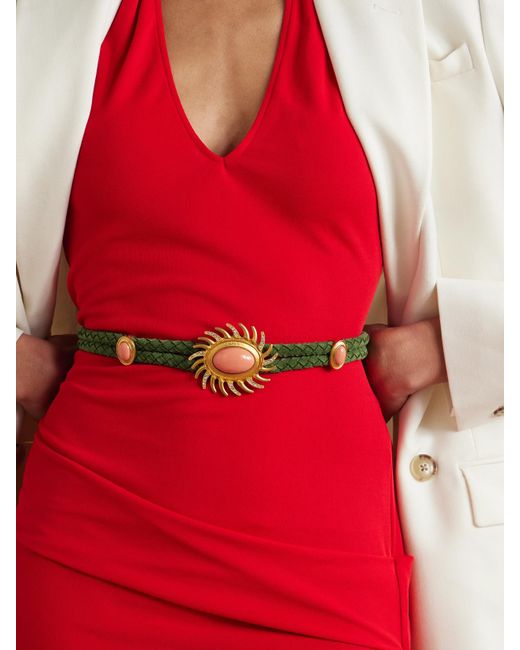 Sonia Petroff Green Sun Embellished Braided Suede Belt