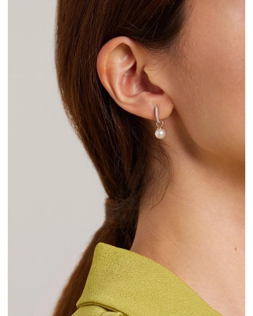 Mateo Natural 14-Karat, Diamond And Pearl Hoop Earrings