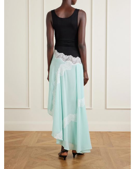 Christopher Esber Blue Cutaway Asymmetric Lace-Trimmed Ruched Stretch-Jersey And Crepe Dress