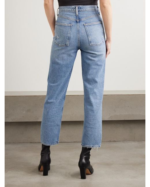 Agolde Blue '90S Pinch Waist Cropped Distressed Mid-Rise Straight-Leg Jeans