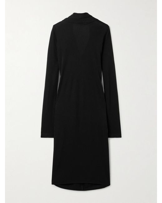 Totême Black Cape-Effect Jersey Midi Dress