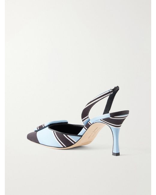 Manolo Blahnik Blue Emilia Wickstead Maysli 70 Striped Grosgrain Slingback Pumps