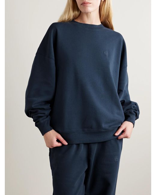 Anine Bing Blue Miles Embroidered Cotton-Jersey Sweatshirt