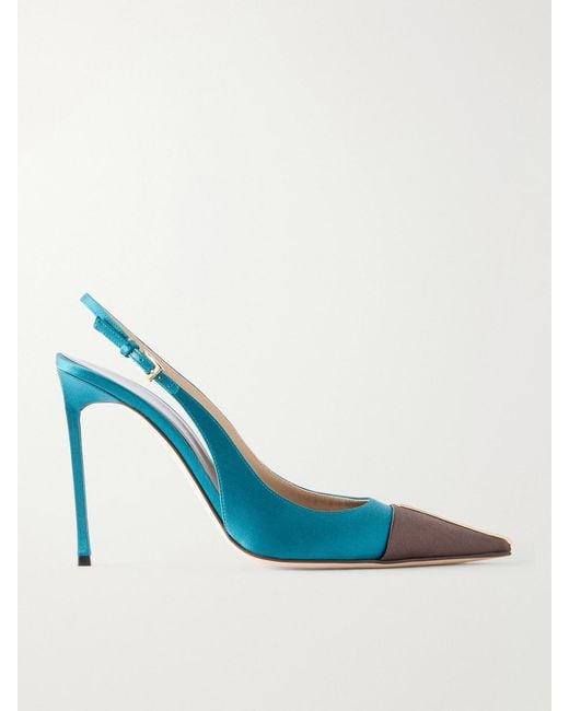 Tom Ford Blue 105 Crystal-Embellished Satin Slingback Pumps
