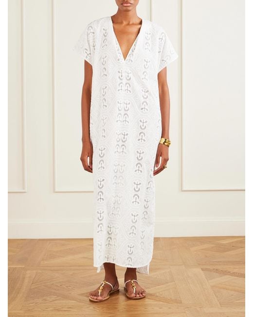 TOVE White Yuna Embroidered Cotton-Blend Midi Dress