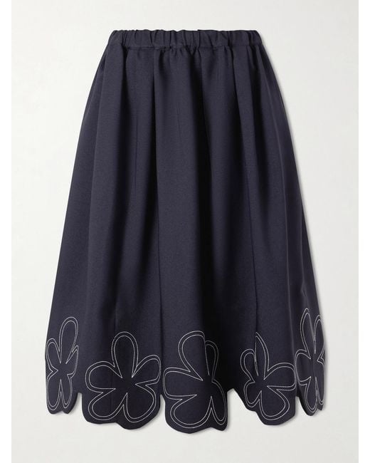Comme des Garçons Blue Embroidered Gabardine Midi Skirt