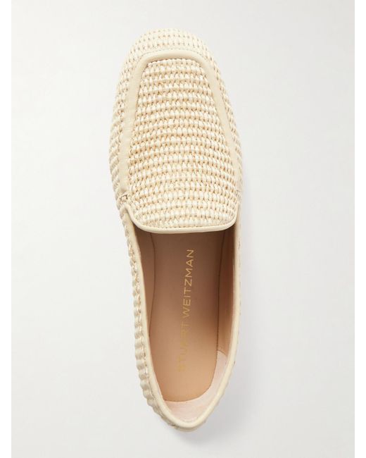 Stuart Weitzman Natural Lee Leather-Trimmed Raffia Loafers
