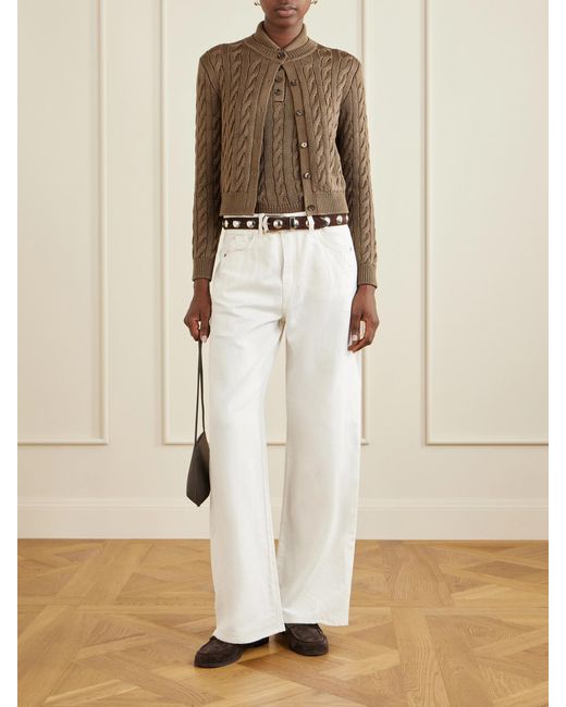 Ralph Lauren Brown Cable-Knit Stretch-Silk Cardigan