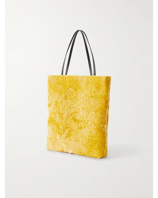 Valesque Yellow Thea Leather-Trimmed Crushed-Velvet Tote